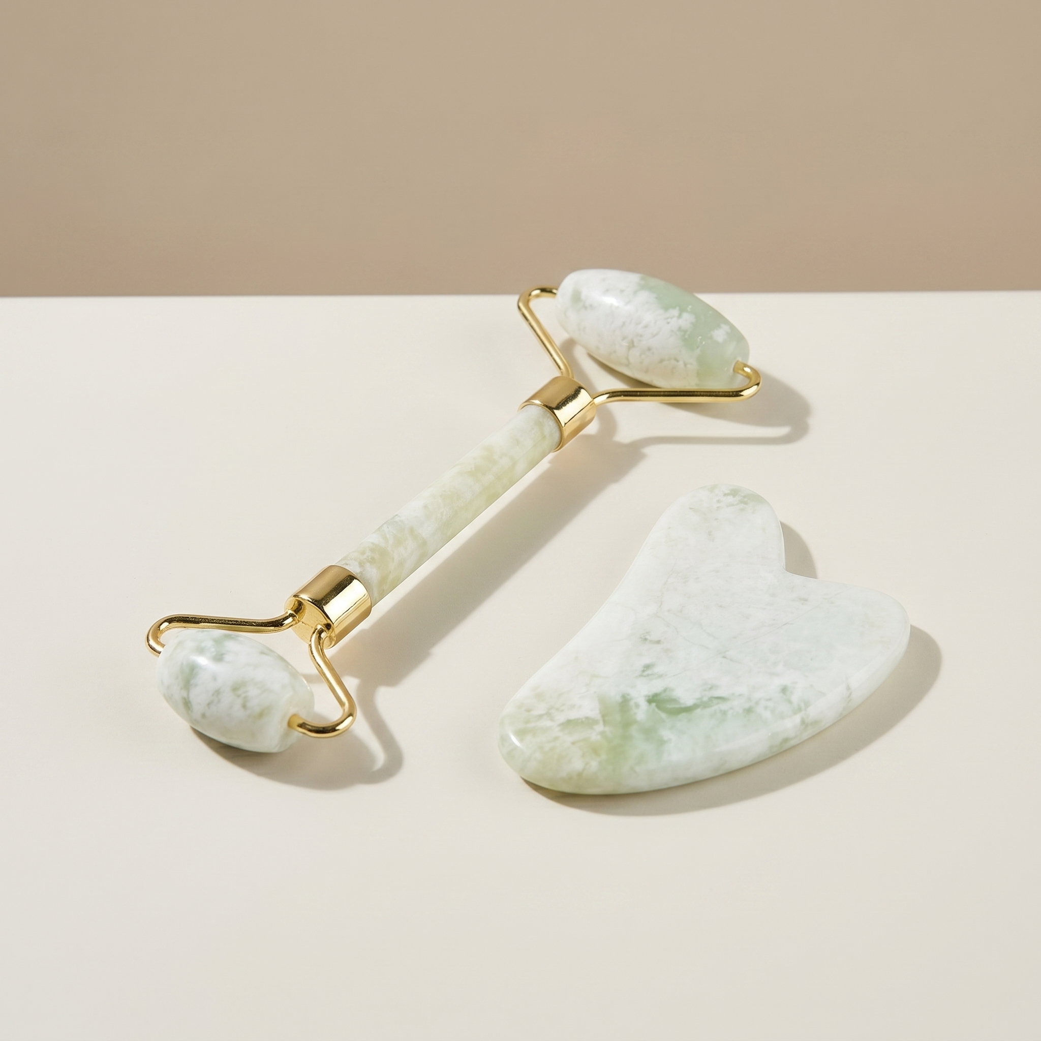 Jade roller and gua sha set angle view
